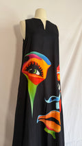 Artistic Face Print Black Maxi Dress