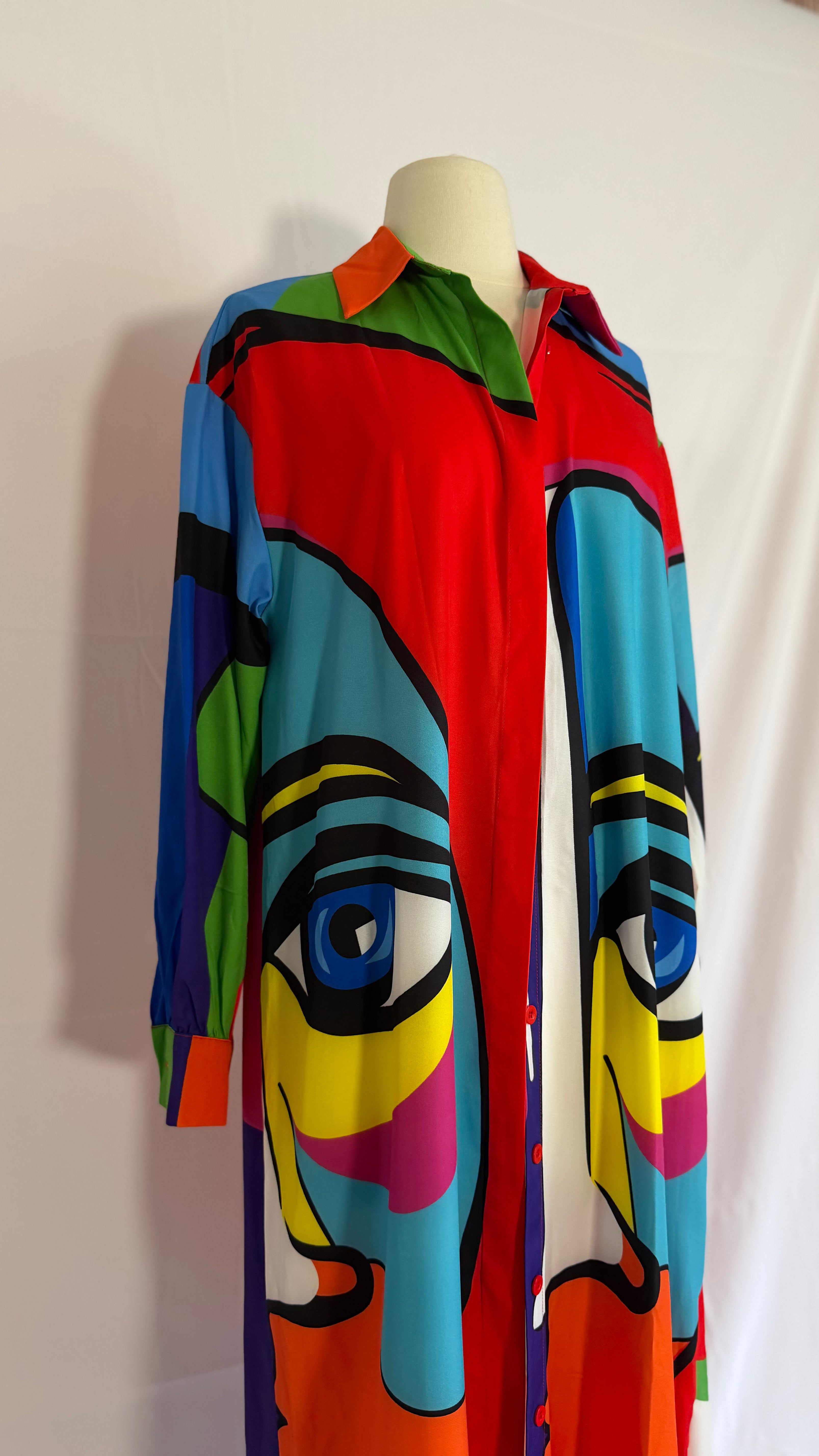 Artistic Color Splash Collared Dress