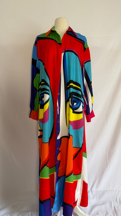 Artistic Color Splash Collared Dress