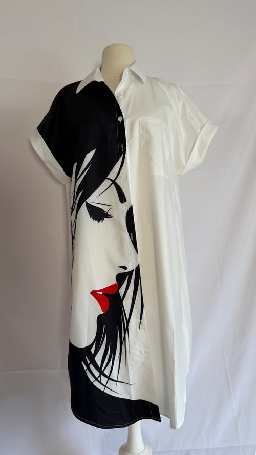 Chic Art Print Shirt Dress