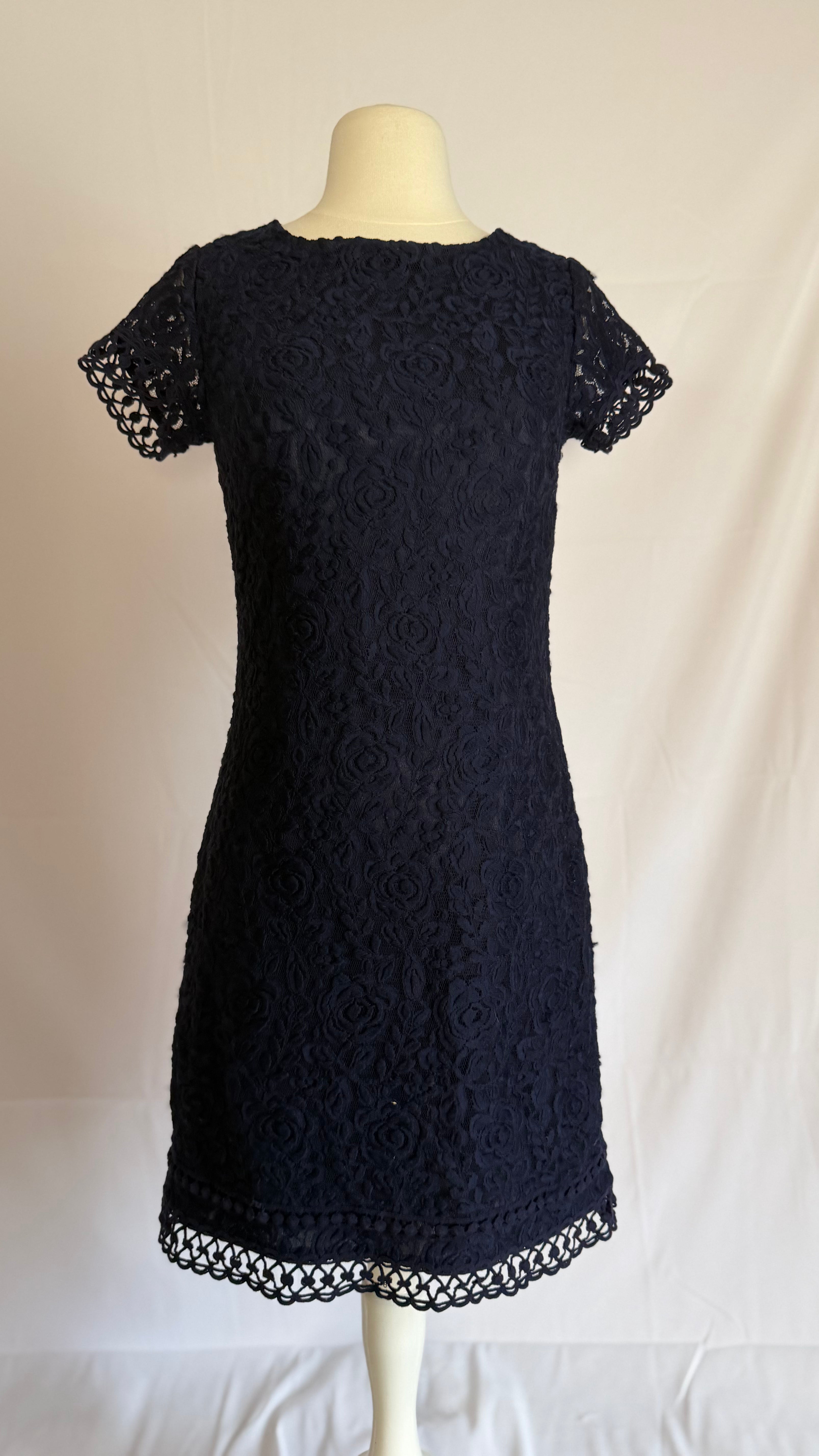 Classic Navy Lace Midi Dress