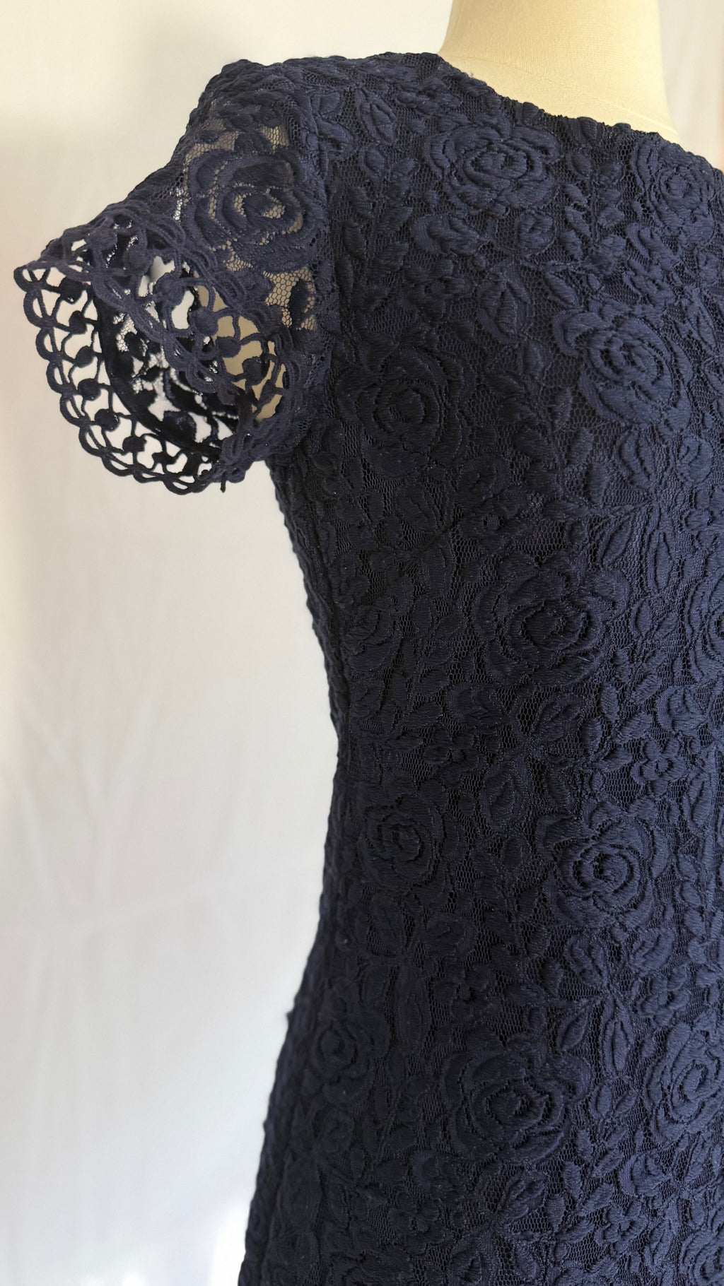 Classic Navy Lace Midi Dress