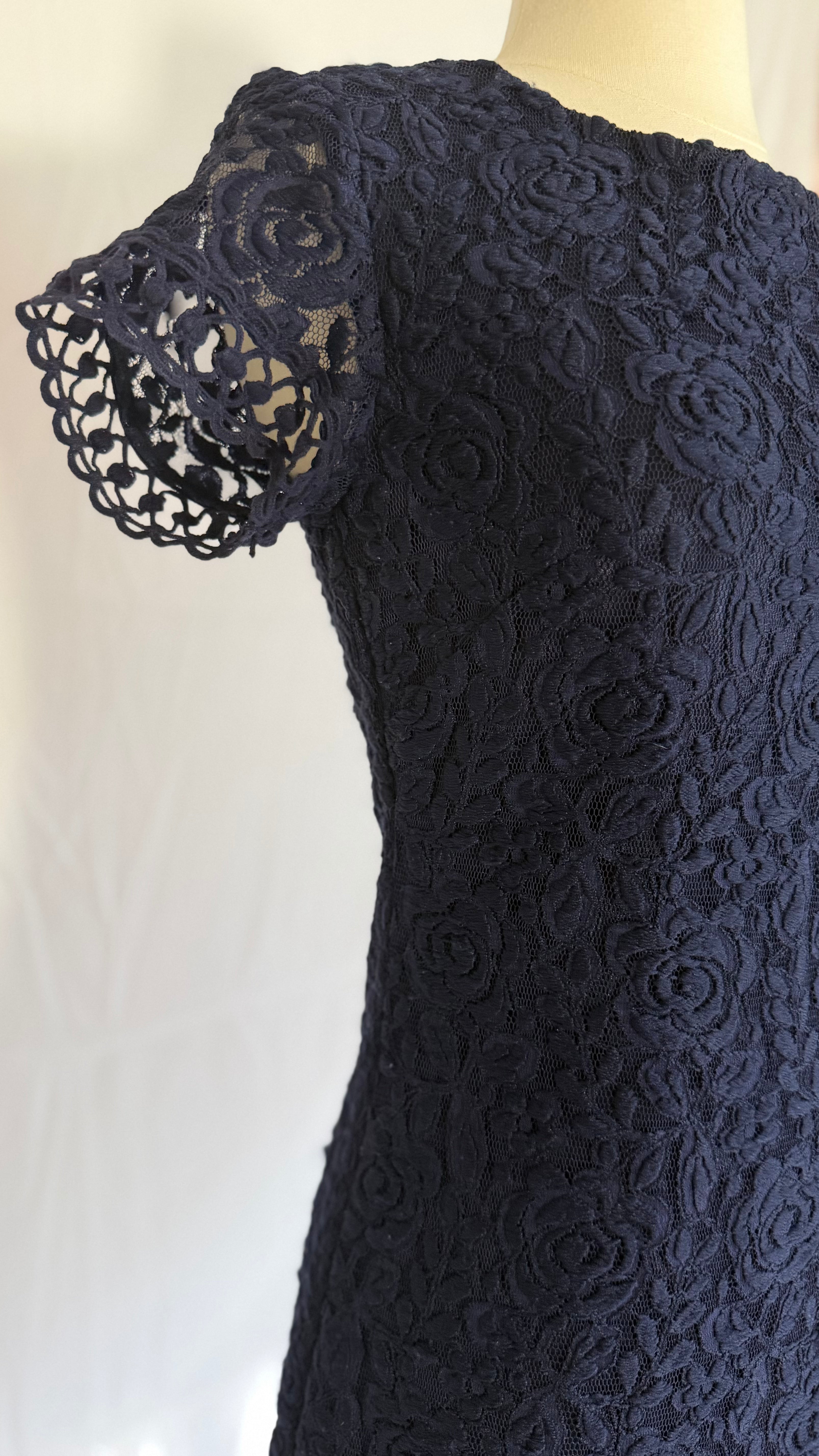 Classic Navy Lace Midi Dress